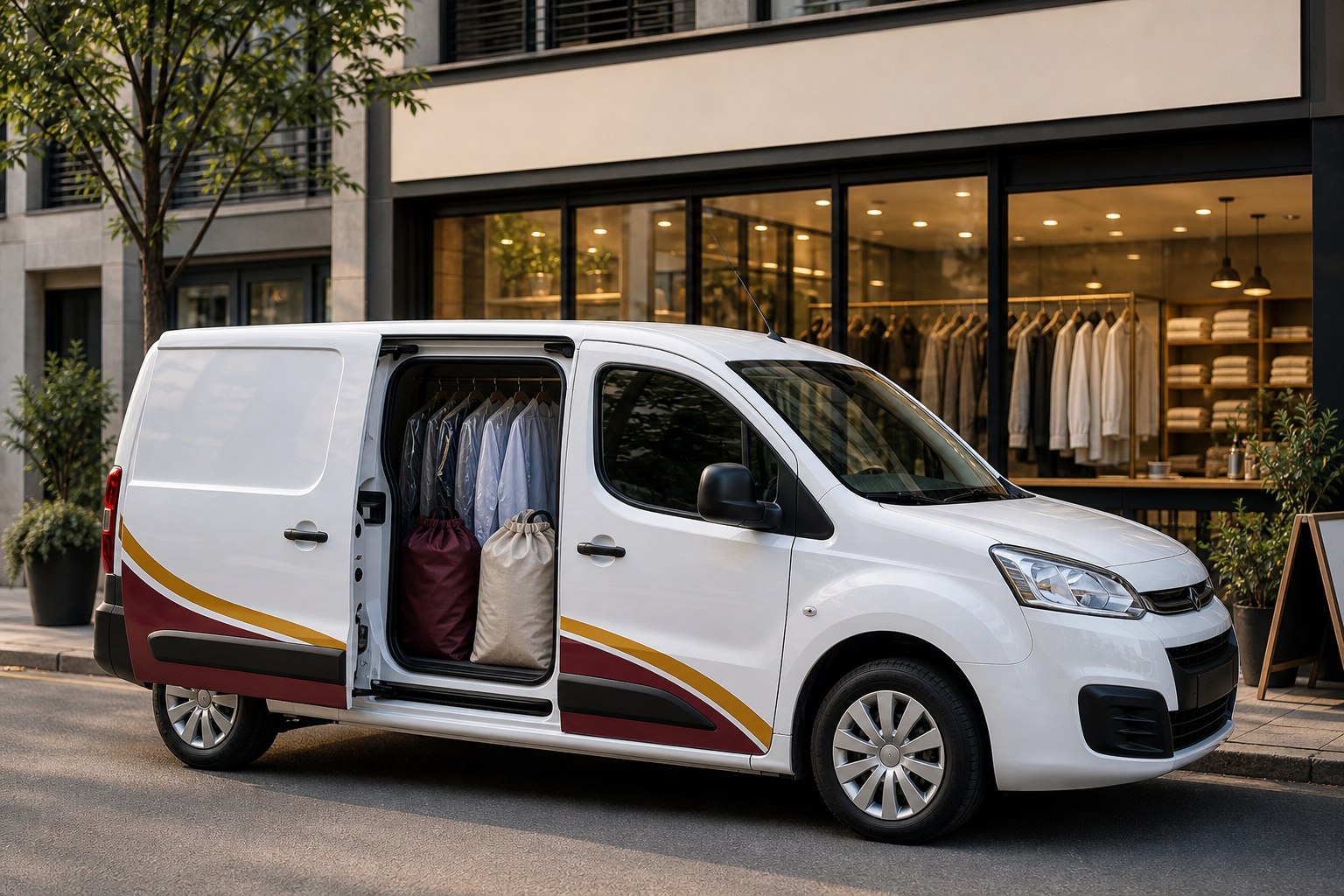 Modern laundry delivery van prepared for scheduled collection